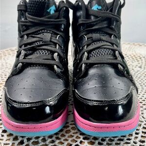 AND1 Womens Girls Black Aqua Pink High top Basketball Shoe Sz 6 M sku 3288